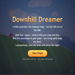 Downhill Dreamer — a hill-surfing bird game